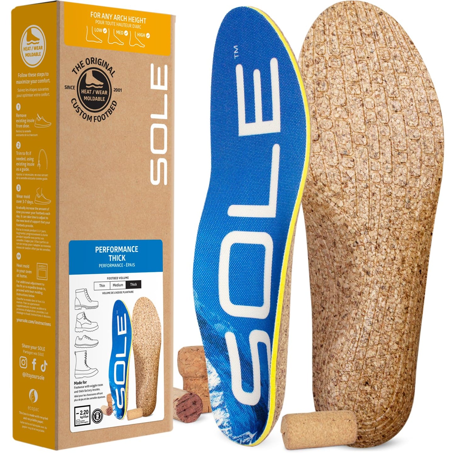 SOLE Performance Thick Plantar Fasciitis Insoles, Men & Women - Arch Support Inserts for Foot Health and Heel Pain Relief, Orthotic Shoe Inserts Men & Women