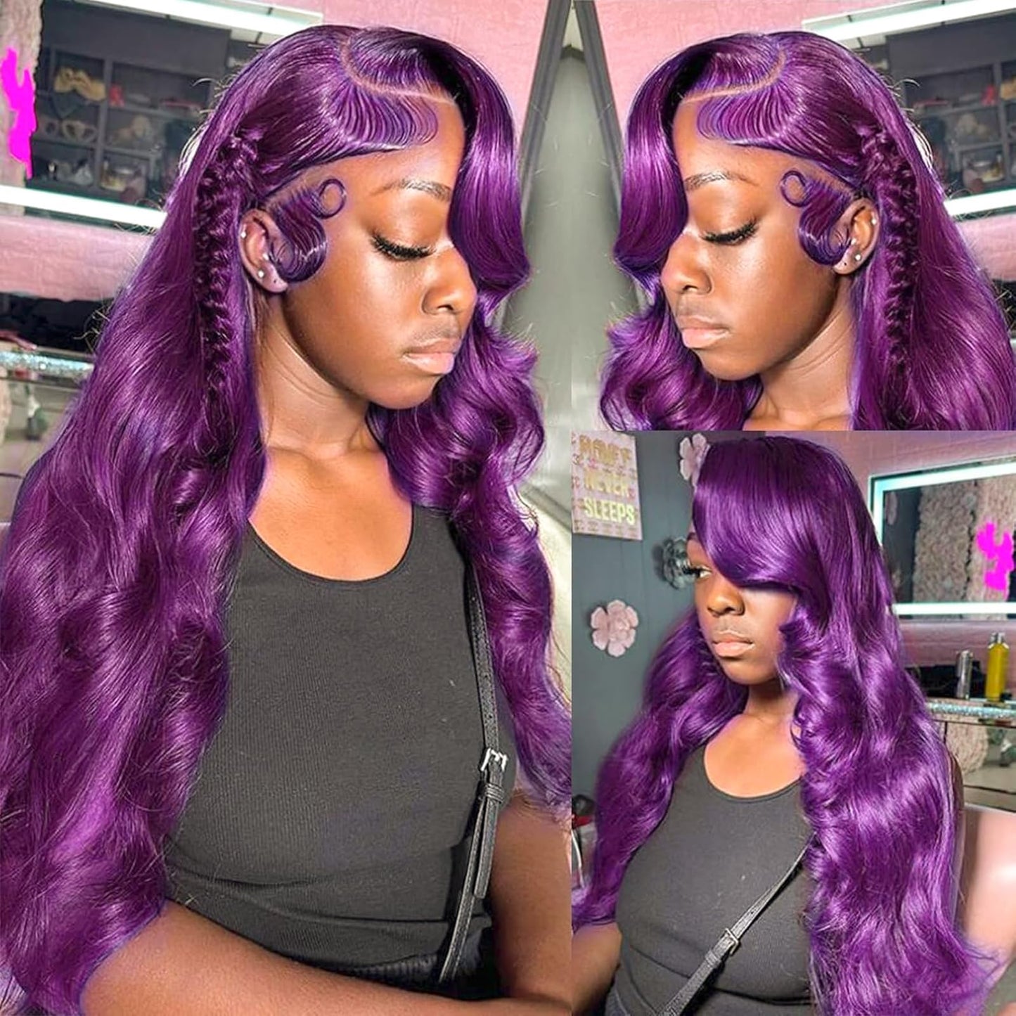Missyvan Purple Body Wave 13x4 Lace Frontal Wigs HD Lace Front Wigs Glueless Pre Plucked Bluish Violet Glueless Wigs 28 Inch Soft Hair Natural Hair Line Baby Hair Heat Resistant