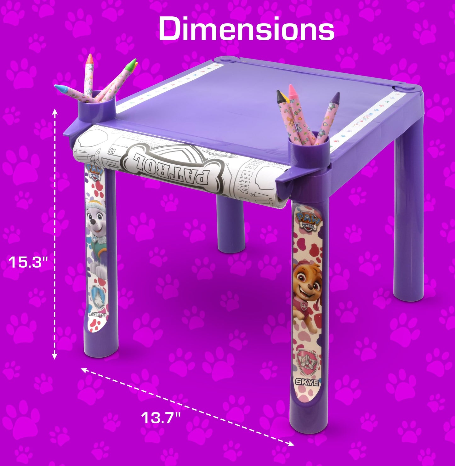 Paw Patrol Coloring & Craft Activity Art Table for Kids Girls with Colorable Roll Crayons Stickers Plastic Table Holder Desk