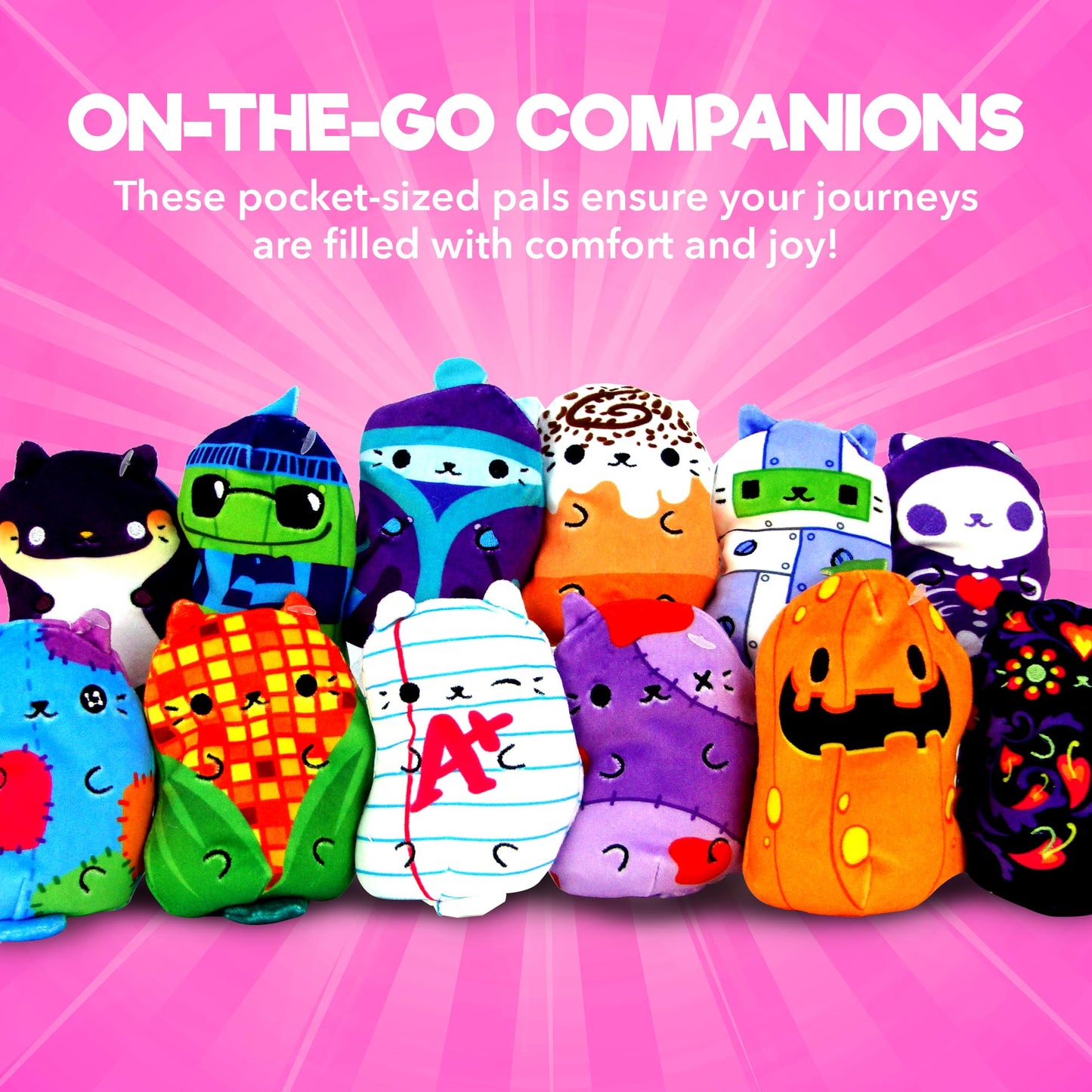 Cats vs Pickles 12pk Mystery Bags Fuchsia Wave B 4" Bean Filled Plushies | Blind Bags for Girls and Boys | Surprise Bean Collectibles | Sensory Friendly Mystery Bag Toys for Kids & Adults | 12-Pack