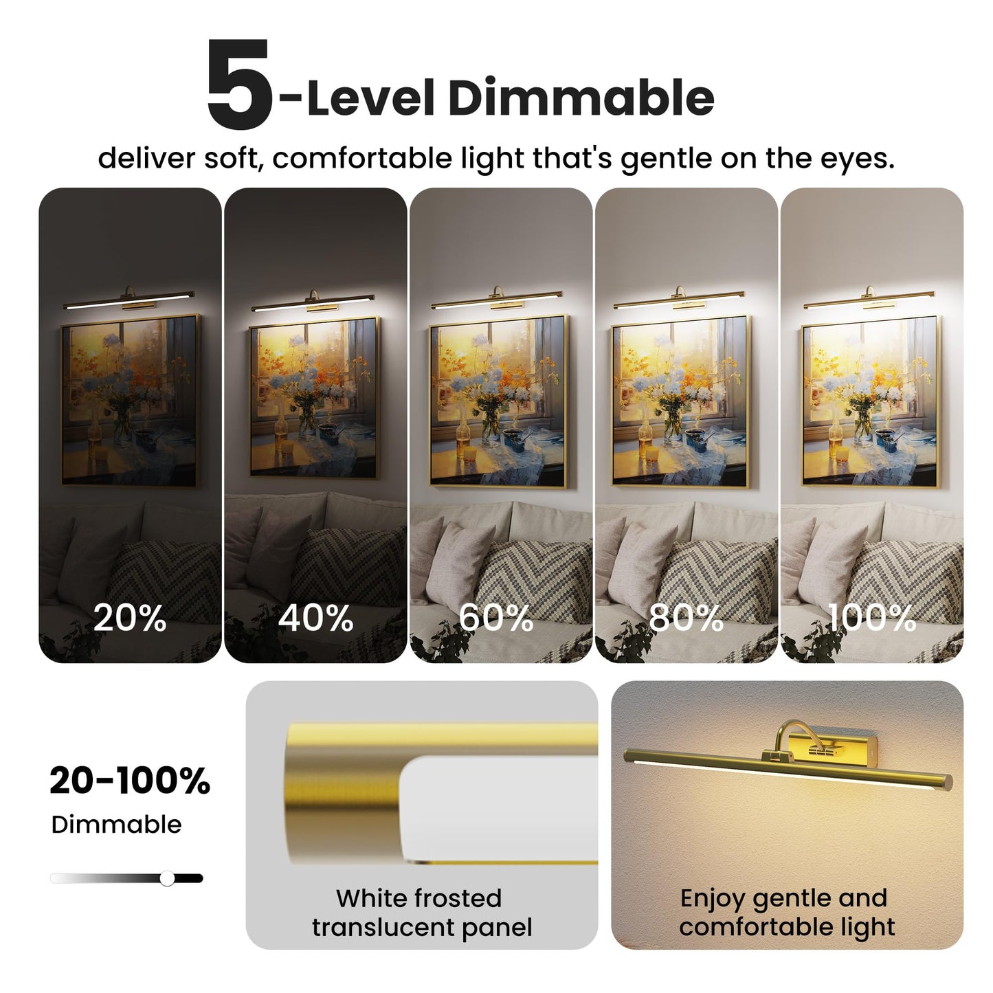 Craftersmark 24" Picture Lights for Wall with 8000mAh Battery - Brass Operated Wireless Wall Art Light with Remote Control for Large Portrait & Paintings Art
