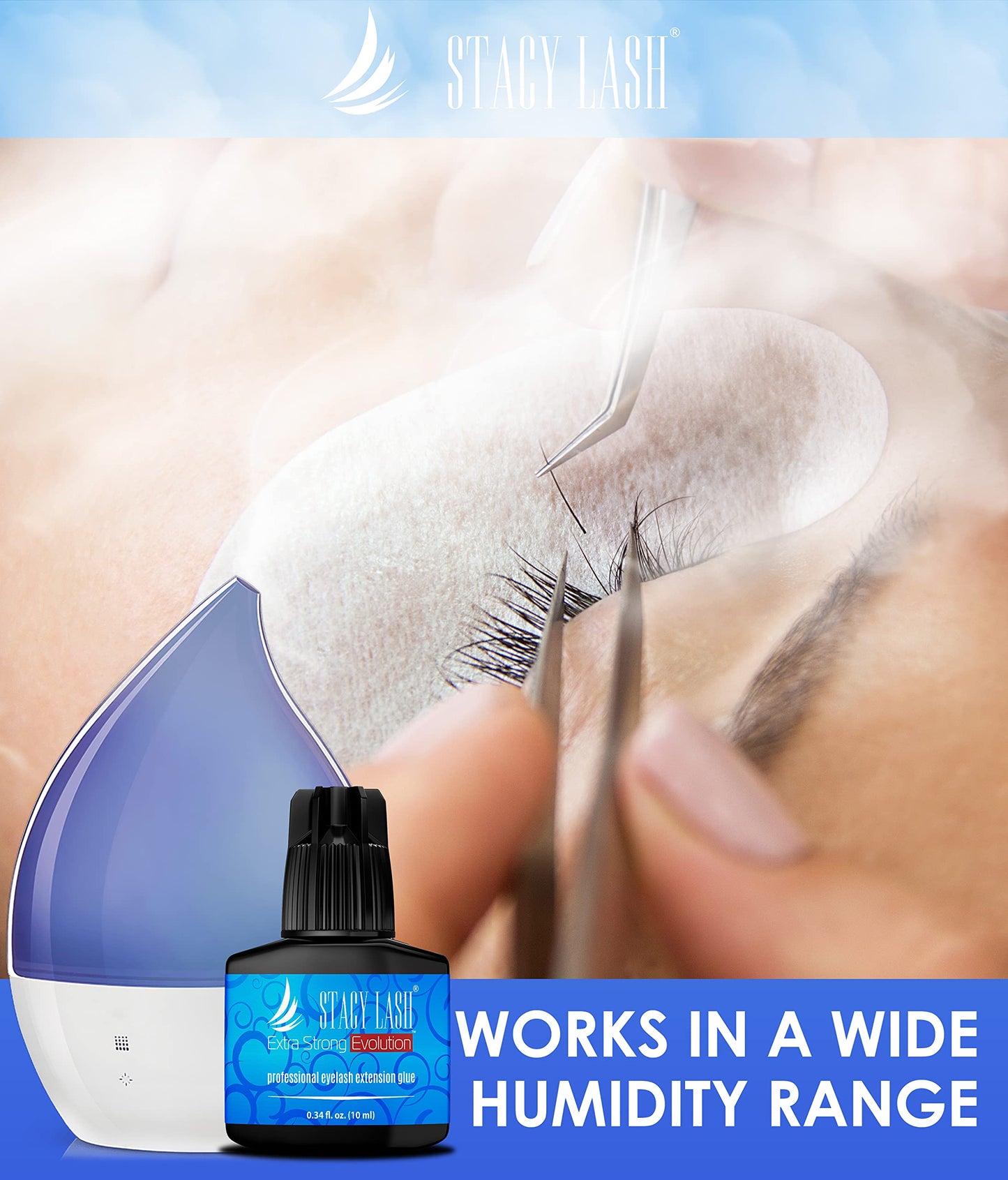 Extra Strong Evolution Eyelash Extension Glue Stacy Lash (0.34 fl.oz/10 ml)/1-2 Sec Dry/Retention – 8 Weeks/Professional Supplies/Black Adhesive