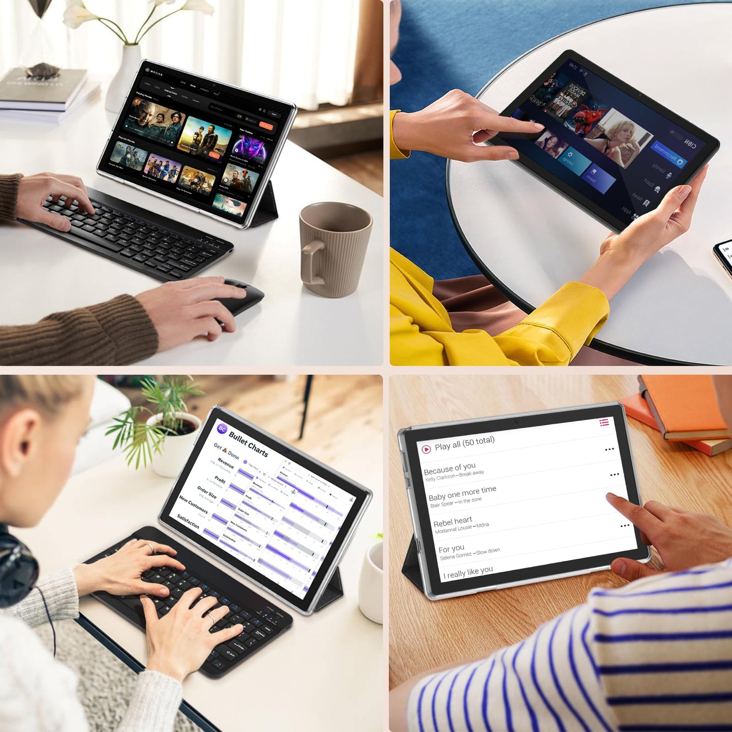 10 inch Android 14 Tablet, 6GB RAM 64GB ROM 1TB Expand, 2 in 1 Tablets with Keyboard, Case, Mouse, Stylus, 1280x800 IPS Touch Screen, WiFi 5, Bluetooth, Dual Camera, Tablet PC