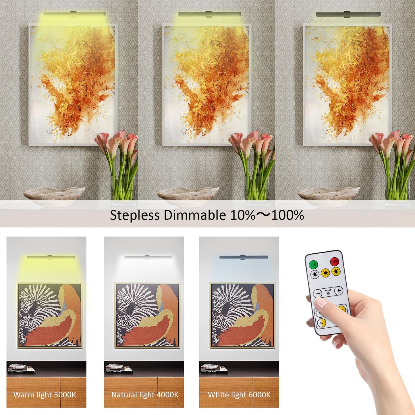 MIOBLUE LED Picture Lights with Remote, 16in Metal Battery Operated Picture Light,Rechargeable Display Lamp,Dimmable Dartboard Light with Timer for Frame Wall Portrait Art, 2Pack