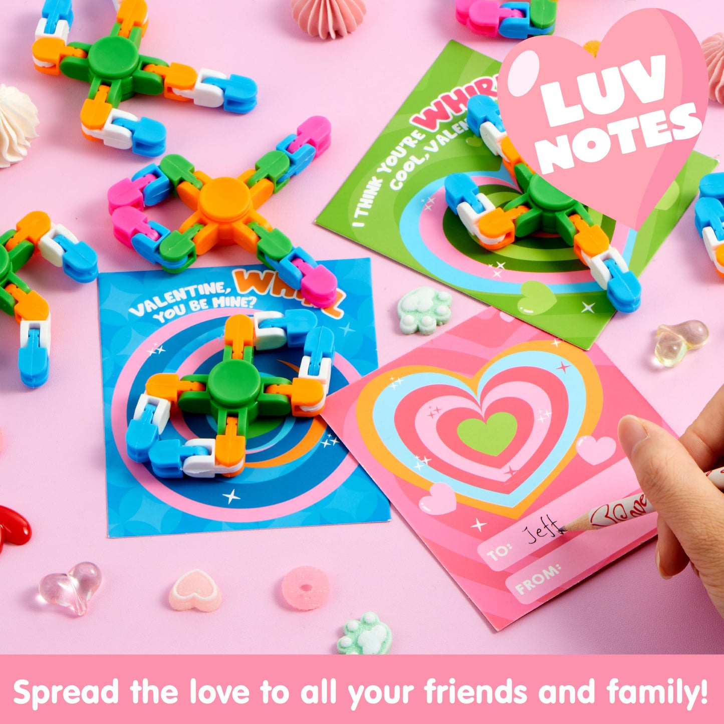 JOYIN 30 Packs Valentine's Day 6-Design Gift Cards with Fidgets Spinners, Deformable DIY Spinners Fingertip, Stress Relief Fidget Toys for Kids and Valentine's Party Favors, Classroom Gift Exchange