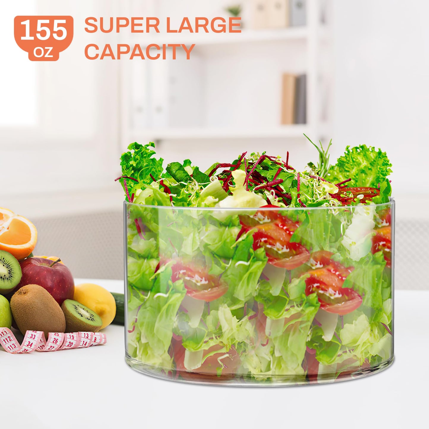 Prikoi 155oz Large Trifle Bowl with Lid, Modern Design Clear Glass for Salads, Dessert, Fruit, and Party Displays, 2025 Thickened Version