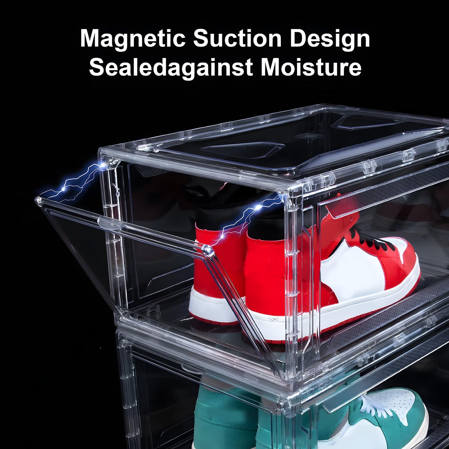12 Pack Acrylic Clear Shoe Boxes– Ultra Clear Plastic Stackable Sneaker Storage For Sneakerhead. Professional Grade Shoe Display Case with Magnetic Door .Boots and Hat Organizer.Fits US Size 15