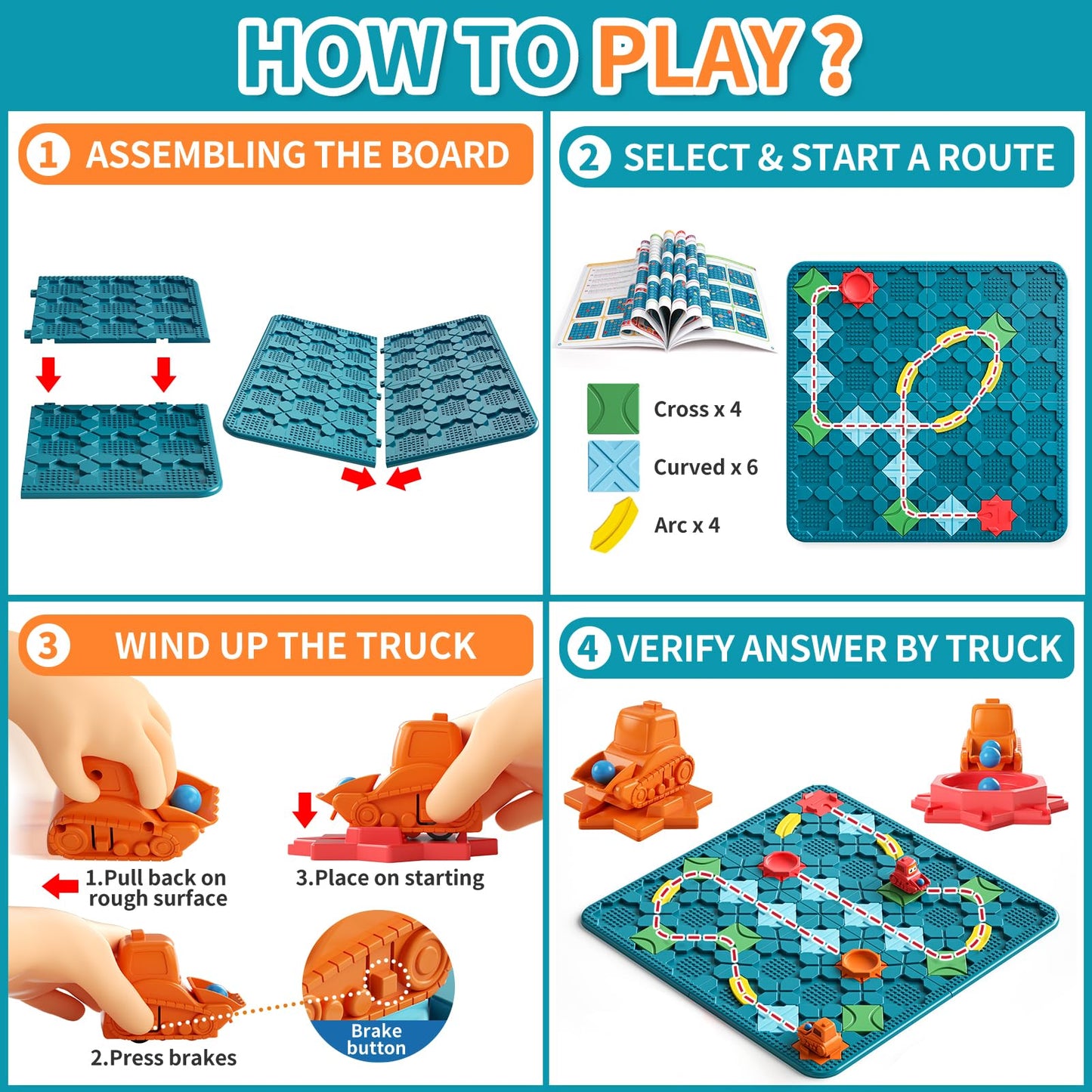 Burgkidz STEM Board Games for Kids Ages 4-8 - Large Size Build Your Own Maze with Building Bricks, Includes 2 Pull-Back Cars & Storage Bag, 3 Difficulty Levels Educational Montessori Toys
