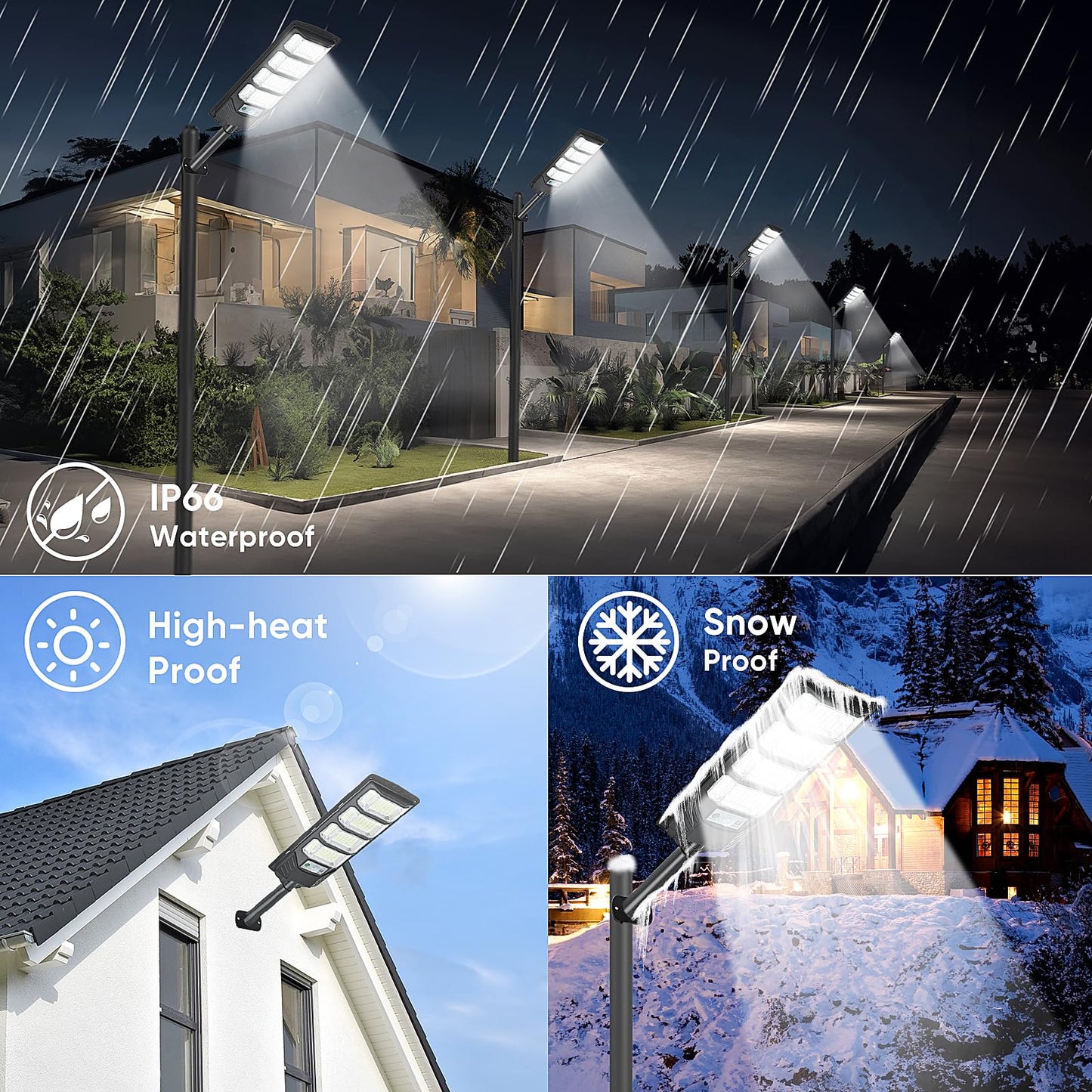4 Pack Solar Street Lights Outdoor Waterproof 6500K 12000LM 5730SMD LEDs Solar Flood Lights Dusk to Dawn Parking Lot Light Wide Motion Sensor and Remote Control for Area Lighting Yard