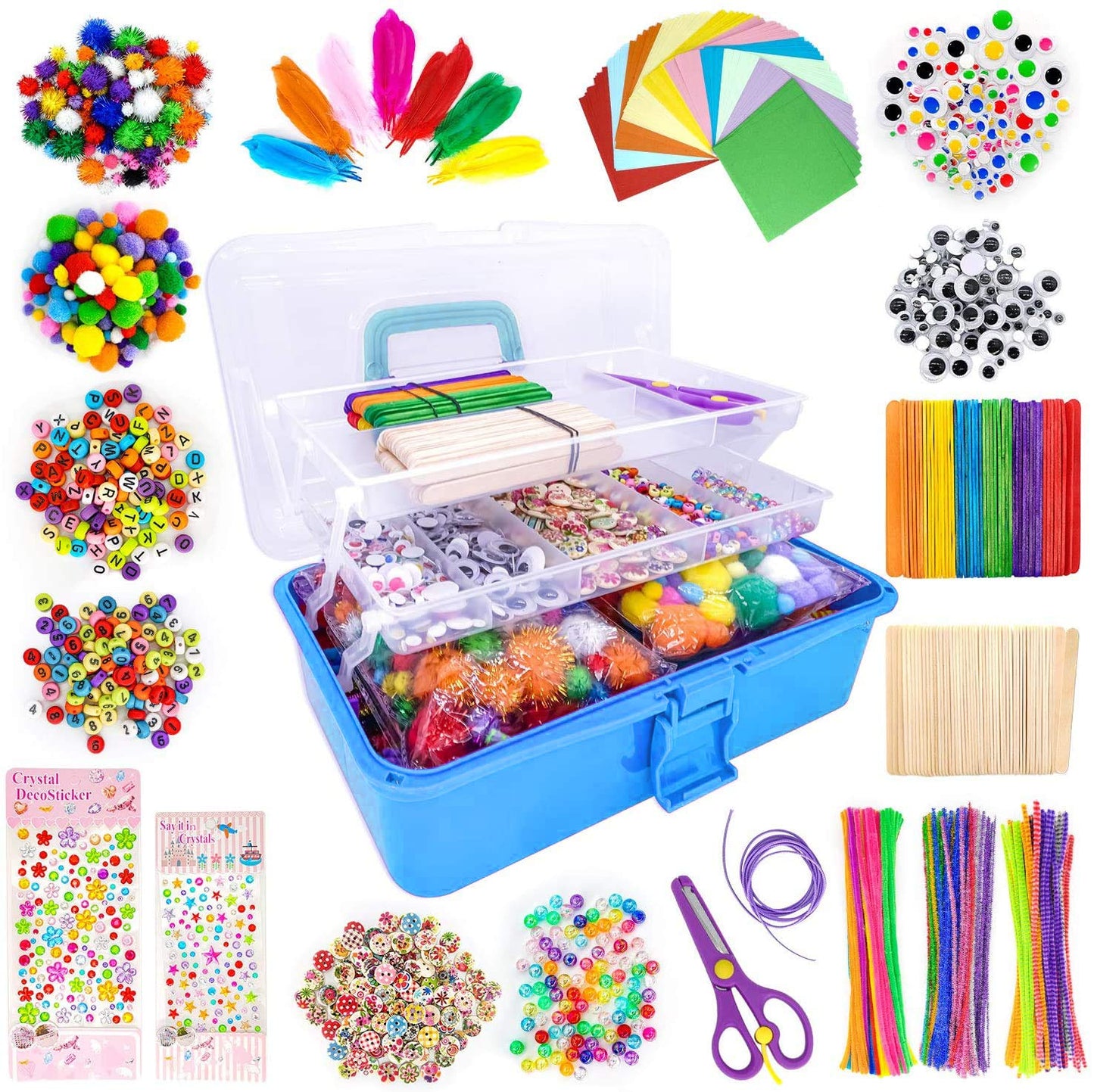 1405 Pcs Art and Craft Supplies for Kids, Toddler DIY Craft Art Supply Set Included Pipe Cleaners, Pom Poms, Feather, Folding Storage Box - All in One for Craft DIY Art Supplies (Purple)