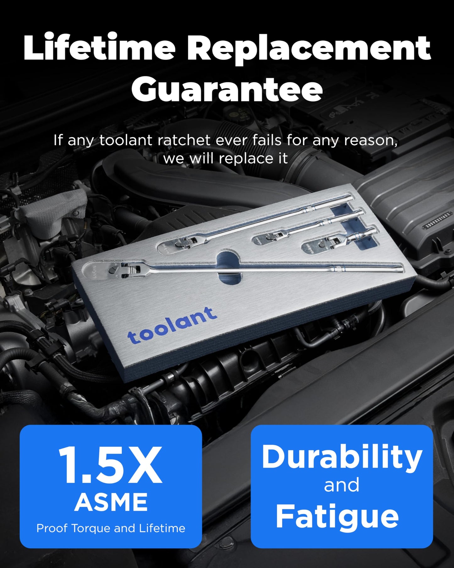 toolant 4Pcs Flex Head Ratchet Set, 1/4“&3/8"&1/2" Drive Gear Wrench Compact Head Ratchet Wrenches, 90-Tooth Gear, 180° Flex, 11 Positions, Longer Handle, 1.5X ASME Durability