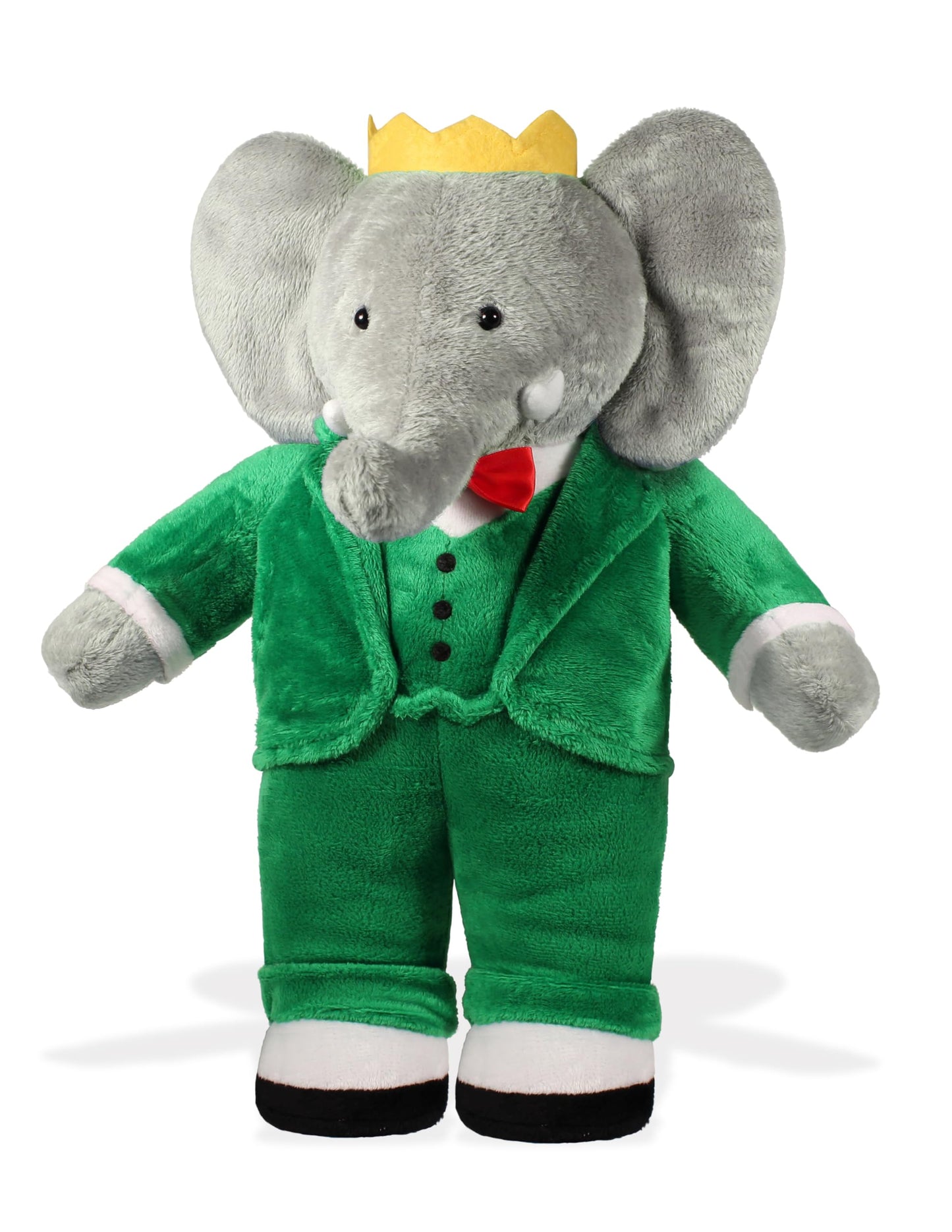 YOTTOY Babar Classic Standing Elephant Plush, Wearing Green Suit, Red Bowtie and Crown, Soft 13 Inch Babar Character Toy for Kids