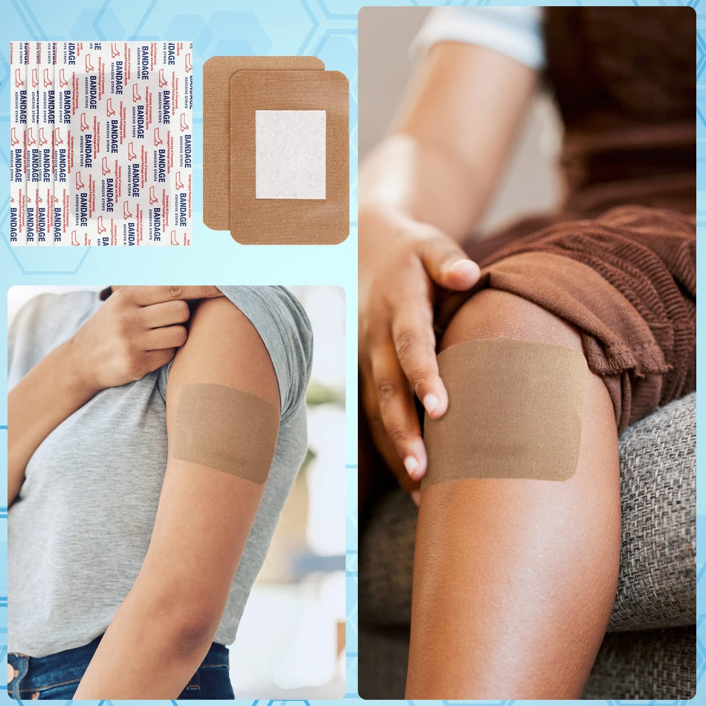 Marsui Large Bandages - Flexible Adhesive Fabric Bandages 3 x 4 Inch - Latex Free - 300 Pcs Assorted Size for First Aid Wound Care