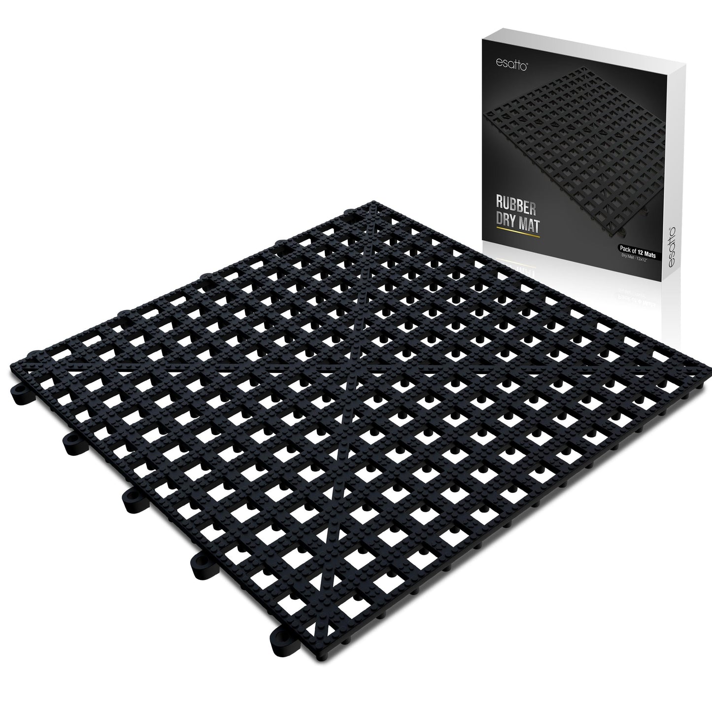 Esatto 12 Pack Interlocking Shelf Mats 12″, Black – For Spills, Clean Bars, Stain Protection, and an Anti-slip Surface