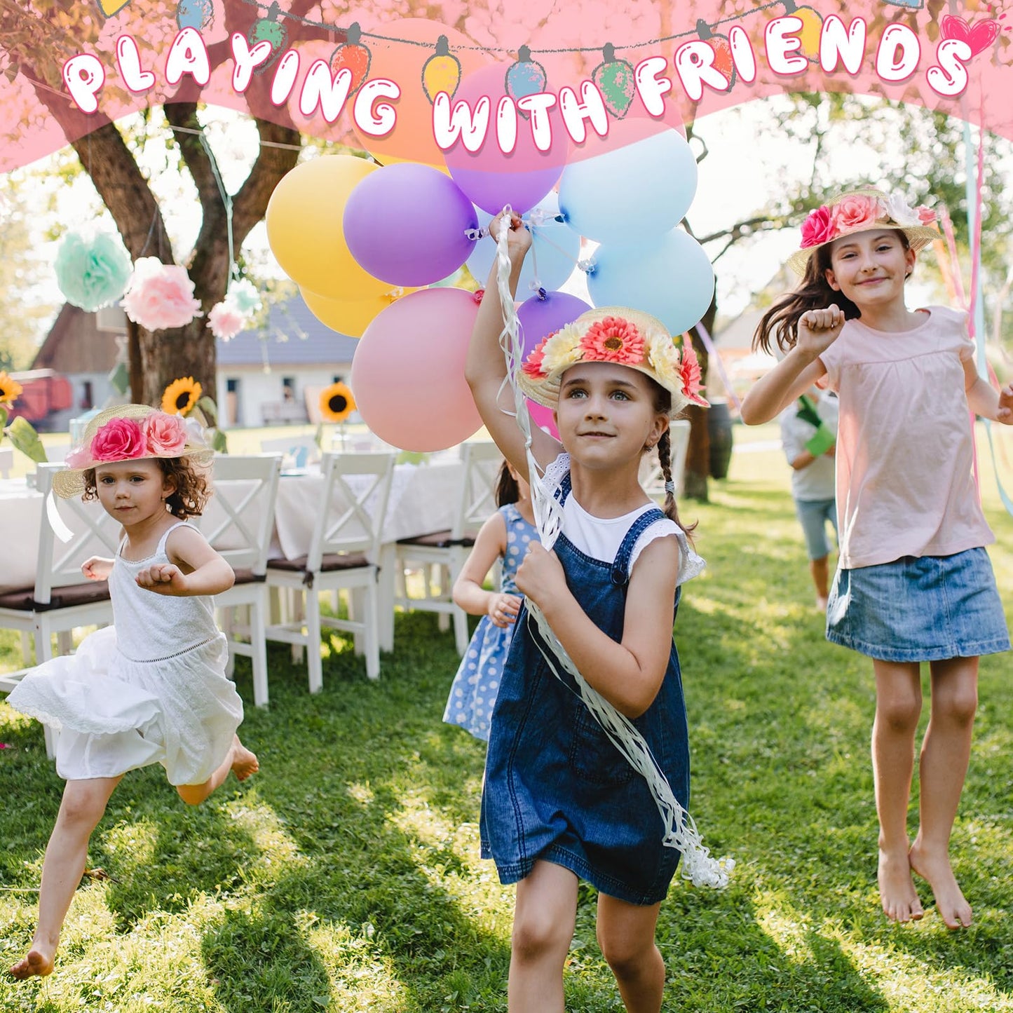 Hotop 24 Pcs DIY Tea Party Hats for Girls with 48 Pcs Artificial Flower 24 Pcs Faux Butterfly 100 Pcs Fake Feather 1 Ribbon DIY Straw Hats Set Straw Hats for Crafts Dress up Hats Straw Farmer Hat