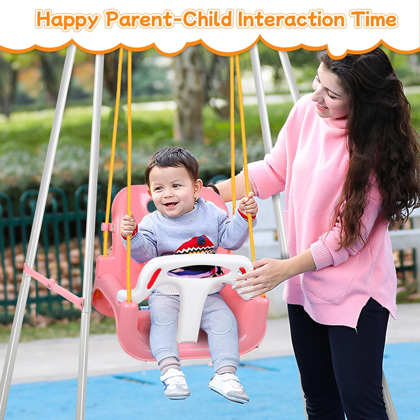 3-in-1 Toddler Swing, Foldable Indoor & Outdoor Baby Swing, Multifunctional Swings for Children 6 Months and Older, Easy to Assemble and Store for Backyard Play