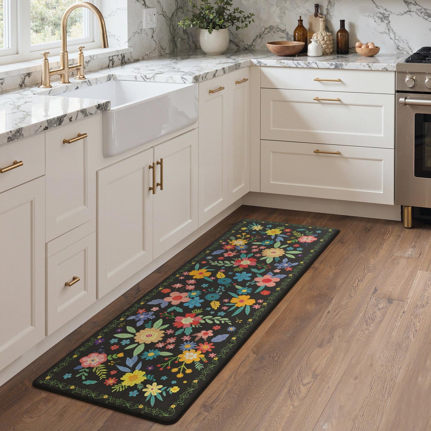 GENIMO Kitchen Mats for Floor, Cushioned Kitchen Rugs Non Slip Washable, Farmhouse Anti Fatigue Mat Waterproof, Comfort Standing Foam Mat Rug for Laundry, Office, Home, Sink, Desk, 23.6"x71", Black