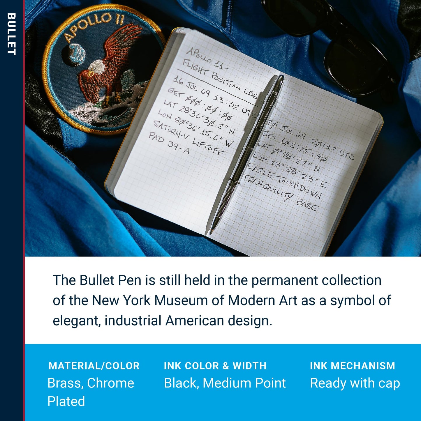 Fisher Space Pen Chrome Bullet Pen, Pressurized Ballpoint Pen, Compact Pocket Size, Writes Upside Down and in Extreme Temperatures, Smooth Black Ink, Medium Point, Pocket Clip, Made in the USA