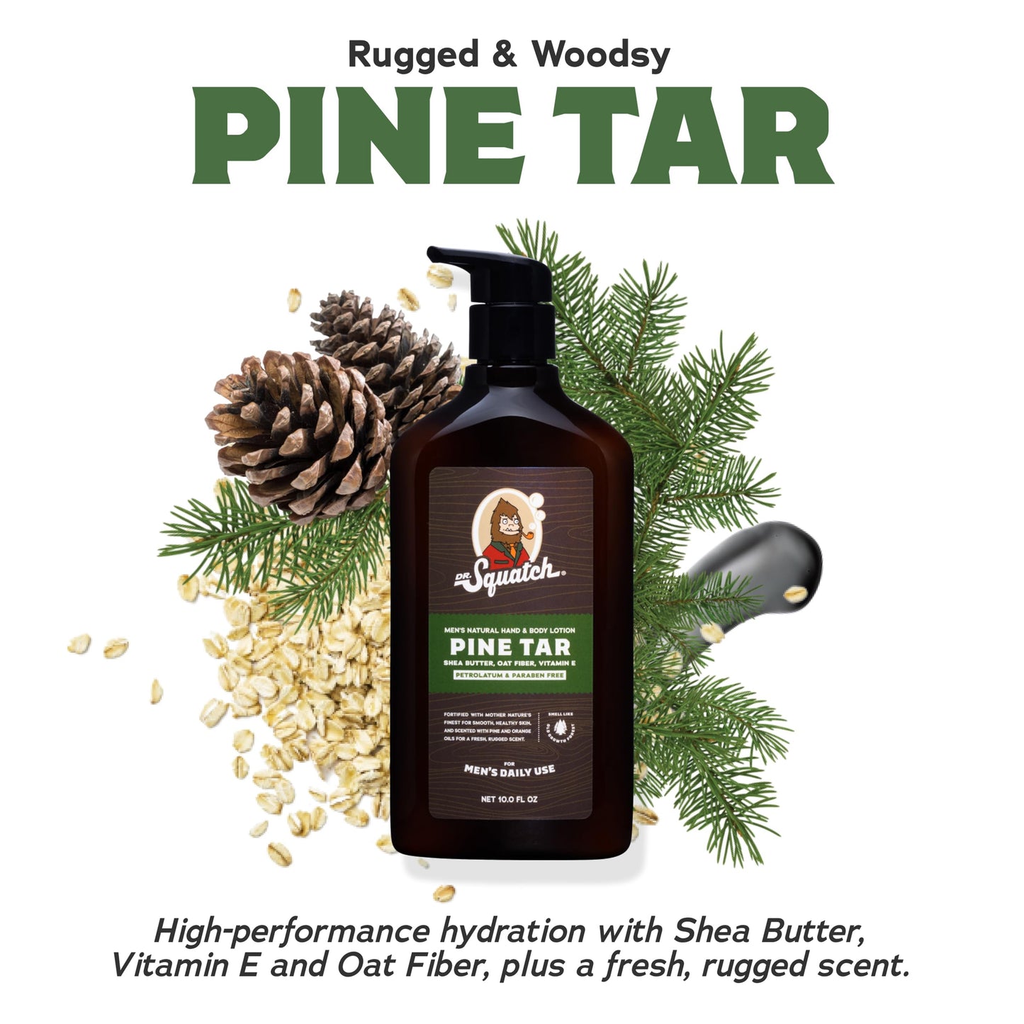 Dr. Squatch Men's Non-Greasy Natural Lotion - 24-hour moisturization hand and body lotion - Made with Shea Butter, Coconut Oil, and Vitamin E - Pine Tar (2 Pack)