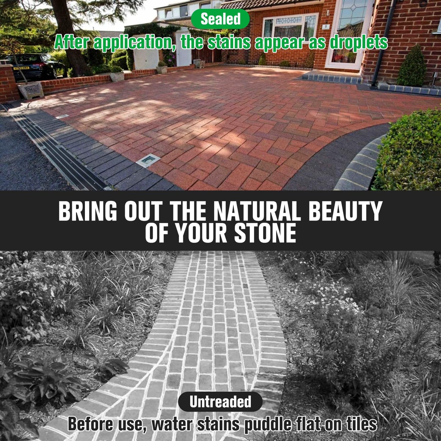 Premium Stone Sealer, 1 Gallon – Max Gloss Wet Look for Pavers, Driveways & Patios – Waterproof & UV Resistant, Long-Lasting Protection with Enhanced Color for Natural Stone Surfaces