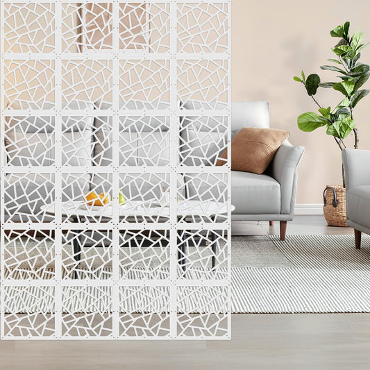 ANMINY 24 PCS Hanging Room Divider Decorative Thick Panels Floral Carving Wall Screen Hollow Out Design for Bedroom Living Dining Room Kitchen Office Restaurant Home Decor - White Geometric Patterns