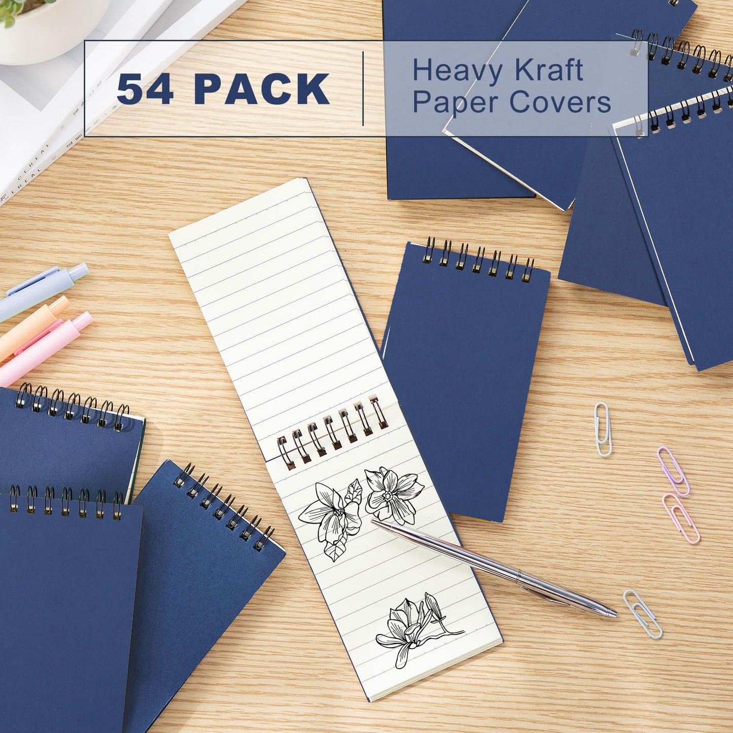 Tenceur 54 Pcs Pocket Notebook Bulk Small 3x5 Inch Spiral Notepads Mini Top Bound Notebook with Lined 120 Pages Ruled Memo Pads for Office College Nurse Essentials Back to School Gift (Blue)