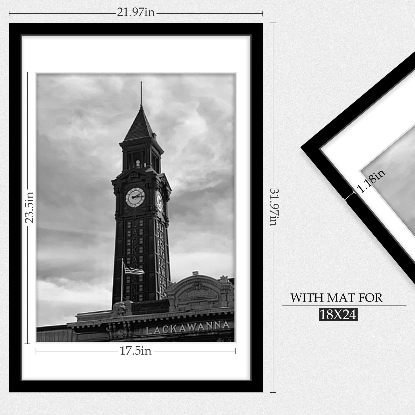 Wiscet 20x30 Picture Frame Set of 3, Display Pictures 18x24 with Mat or 20 x 30 Poster Frame without Mat, Wall Gallery Photo Frames, Black