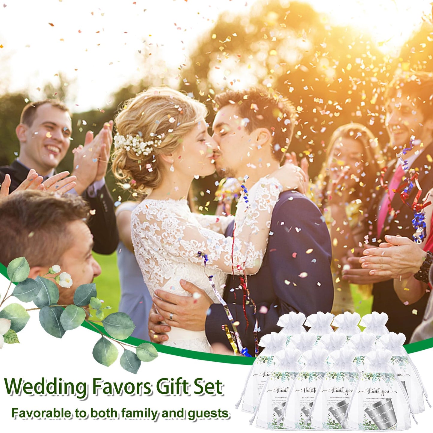 CoscosX 100 Set Wedding Favors for Guests Bulk Includes 1.5 oz Stainless Steel Shot Glasses, Thank You Cards with Organza Bags for Guest wedding Favors Set for Wedding Newlyweds Bridal Shower Gifts