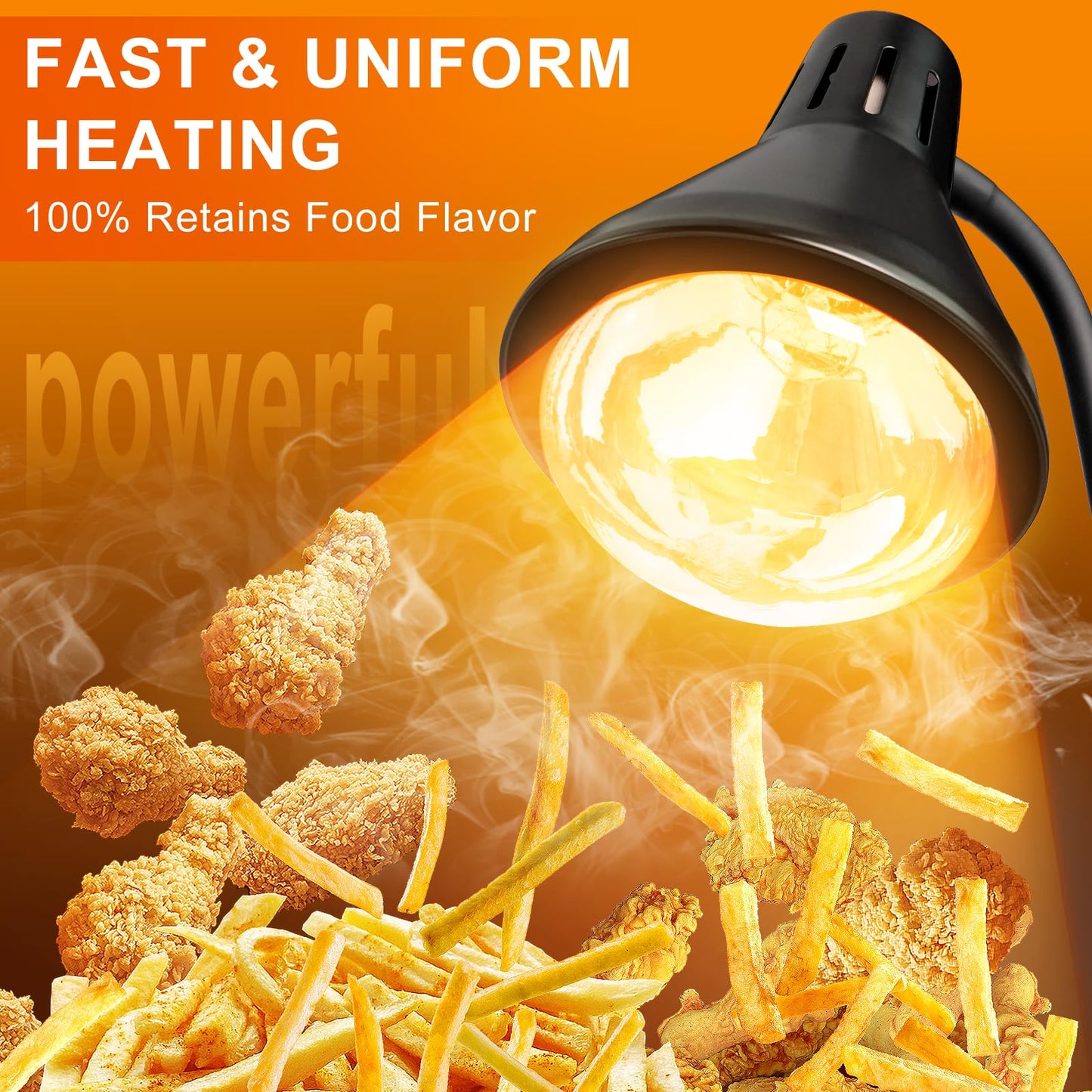 Food Heat Lamp [3S Fast & Uniform Heating] [Compact Design] Commercial Food Warmer Light, 250W Heat Lamp for Food, Warming Lamp for Parties, Buffet, Restaurant, Kitchen, Home Use (Black)