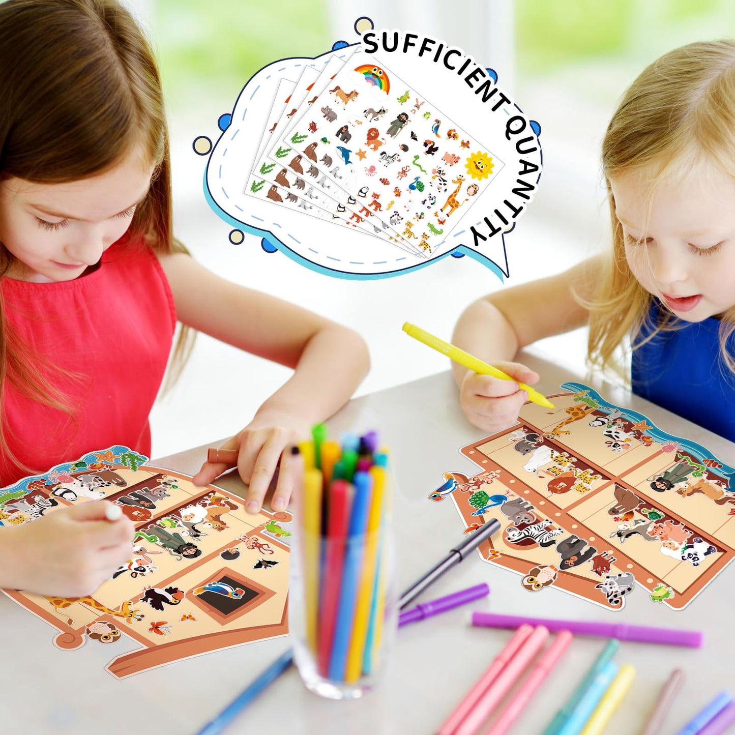 Tenceur 24 Sets Noah's Ark Sticker Scene Including 24 Pcs Noah's Ark Backgrounds and 24 Sheets Animal Stickers, Sunday School Crafts Decorations for Classroom Activities