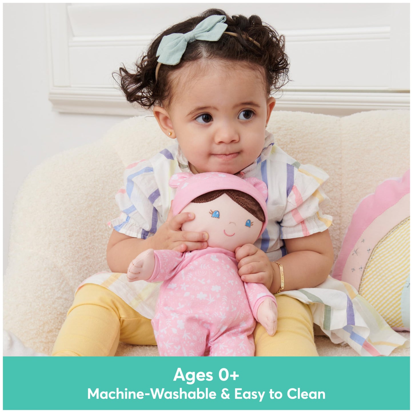 Baby GUND Sustainable Baby Doll, Plush Doll Made from Recycled Materials, for Newborns and Toddlers, Pink, 12”