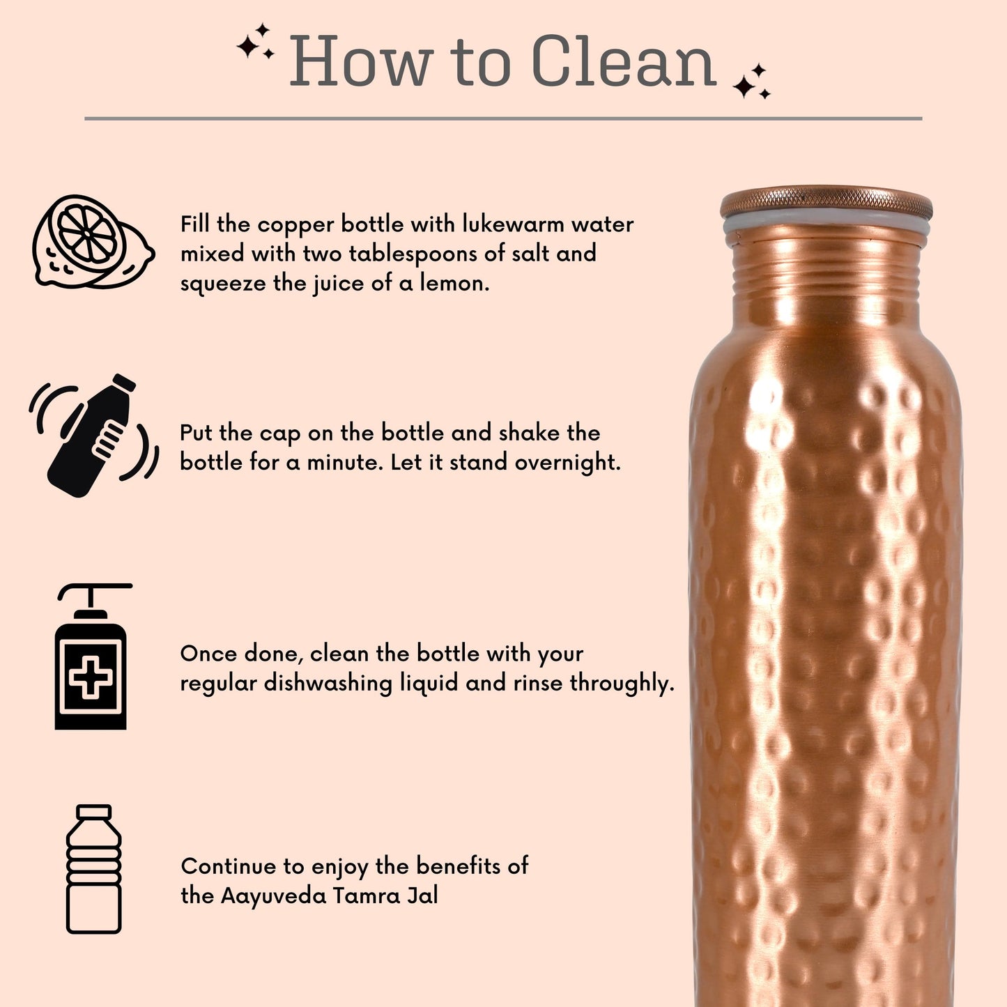 AAYUVEDA Pure Copper Bottle | 34Oz Water Bottle For Drinking | Leak-Proof Hammered Design Bottles For Home, Gym, School & Travel | Durable, Rust Proof & Handmade Bottles | Ayurvedic Copper Cups