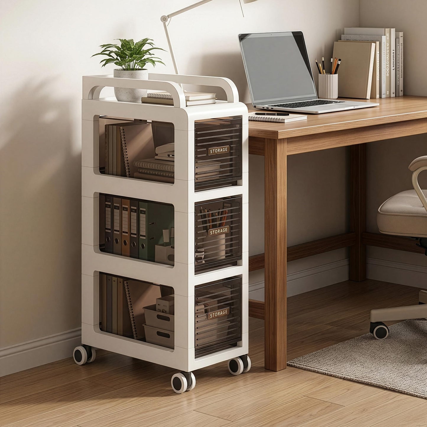 ZHYOCOGY Bathroom Storage with Drawers, 7.87" Wide Slim Storage Cabinet with Wheels for Small Spaces, Narraw Cart for Kitchen Office Bedroom Dinning Room Under Desk, 26" Tall