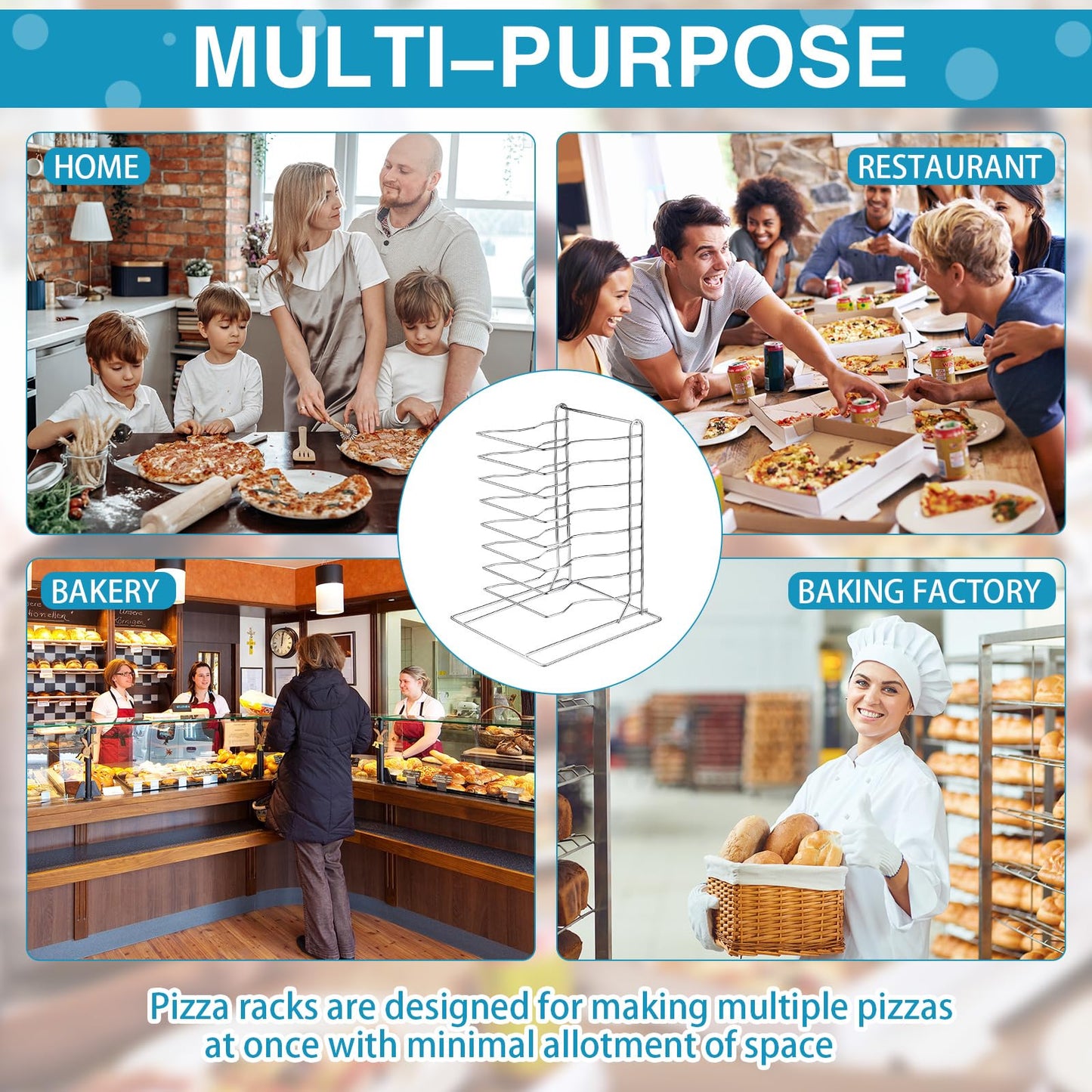 Suzile 1 Pcs Pizza Rack 8 Tier Pizza Stand 9.5 L x 8.1 W x 16.5 H Stainless Steel Pan Rack Holder for Party Buffet Table Platter Tray Display Stands for Home, Restaurant, Catering