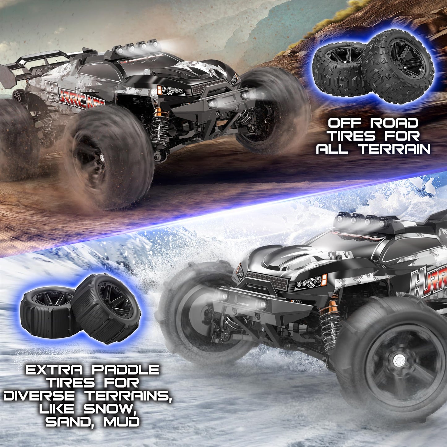 X-TMAGA 1:14 Scale All Terrain RC Cars for Adults & Boys (HS14323), Max Fast 40+ KPH, 4WD Off-Road RC Truck for Snow & Sand & Mud, 4X4 Waterproof Remote Control Car with 2 Rechargeable Batteries