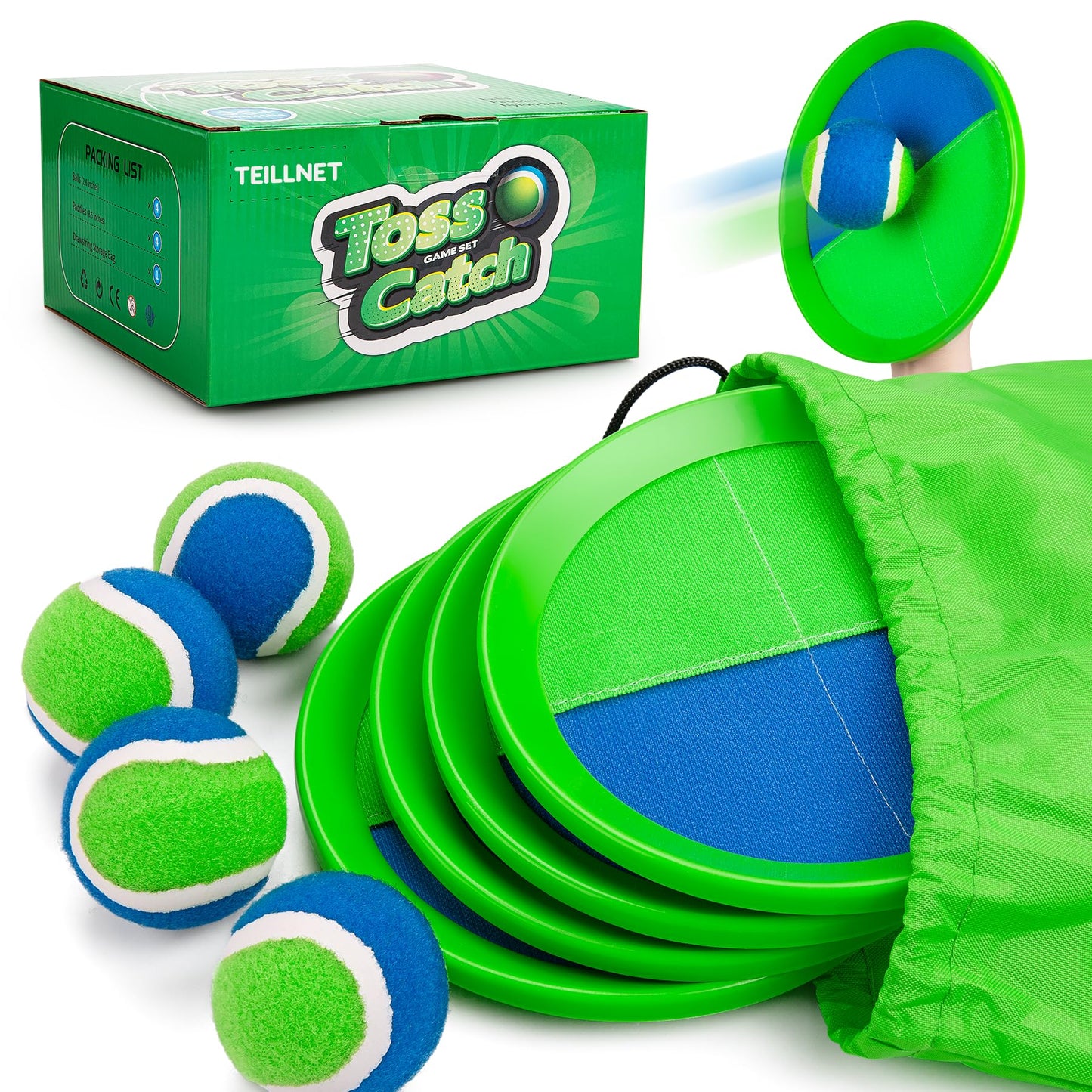 Toss and Catch Ball Set 4 Pack for Toddlers, Kids and Adults - Classic Kids Toys Outdoor Indoor - Sturdy & Water-Resistant, Great for Beach, Pool and Backyard - Ideal Gift for Boys Girls(Blue-Green)