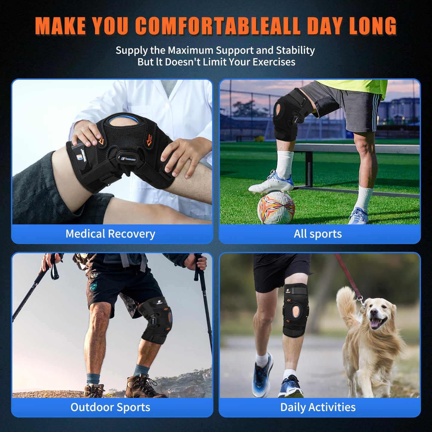 Knee Brace for Men/Women, Hinged Knee Brace with Metal Side Stabilizers, Knee Support with Patella Gel Pad and X-Strap Fixing, Knee Braces for Knee Pain Relief, Meniscus Tear, Arthritis, ACL, PCL, MCL