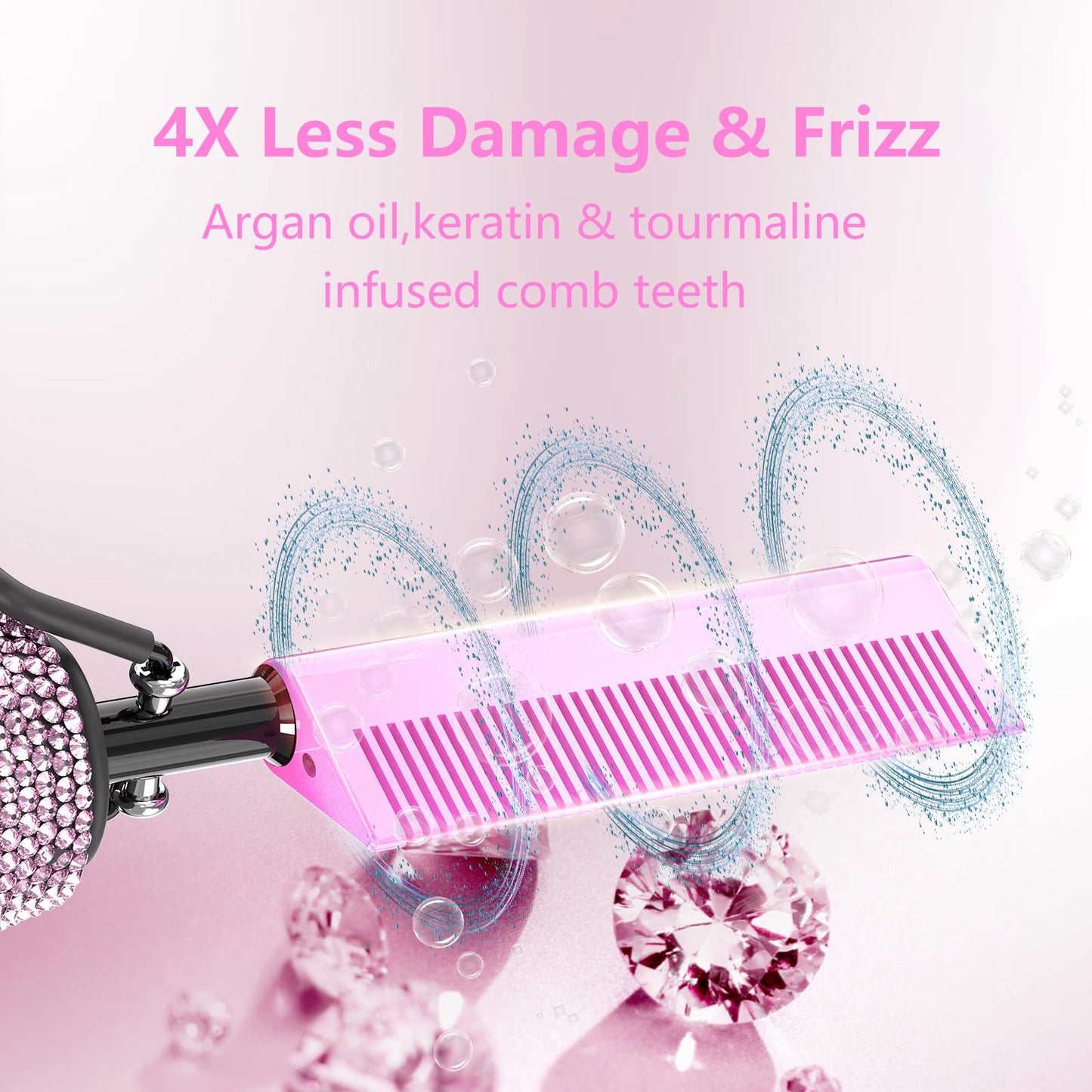 Dan Technology 500℉ Hot Comb for Wigs, Diamond Hair Straightener, 7 Temperature Settings, 60 Min Auto-Off, Professional Styling Tool for Natural Black Hair