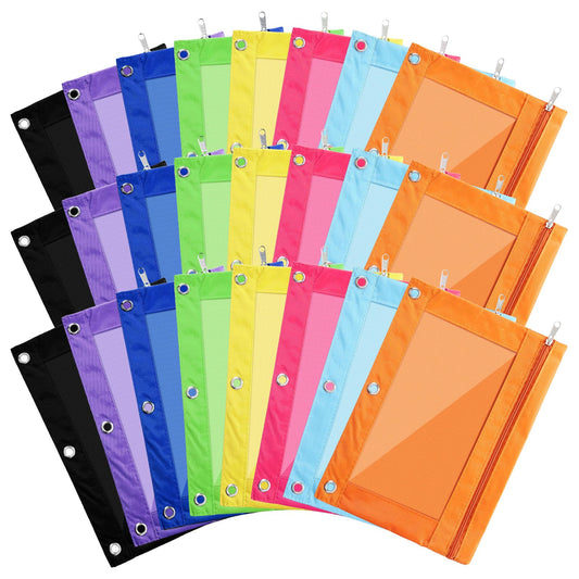 Boao 60 Pcs Pencil Pouch for 3 Rings Binder Pencil Bags Bulk with Zipper Colorful Case Stationery Bag with Clear Window for Office Supplies