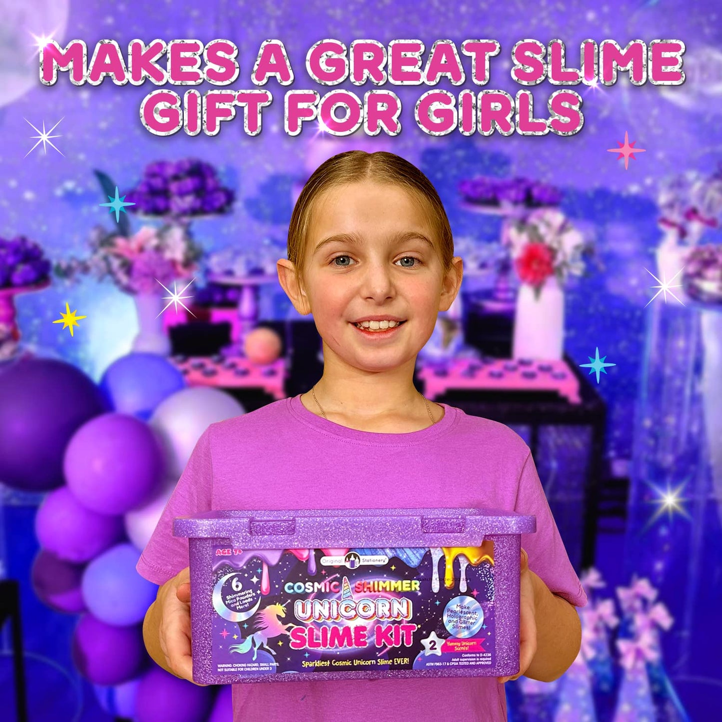 Original Stationery Unicorn Slime Kit for Girls Ages 7–12, DIY Shimmer Slime Set with Glow-in-The-Dark, Pearlescent, Holographic & Glitter Slimes, Creative Craft, Birthday Gift for Kids