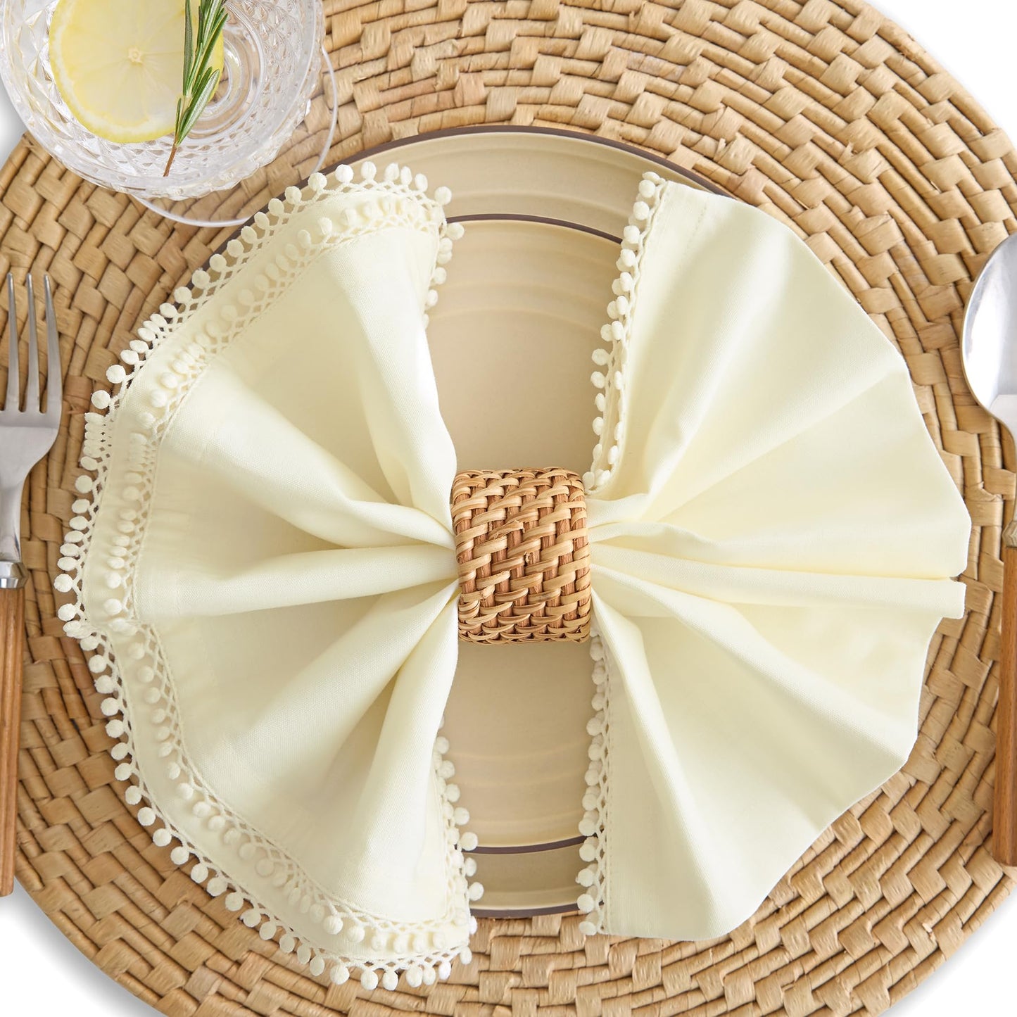 Solino Home Ivory Cloth Napkins Set of 4 - Decorative Cotton Linen Dinner Napkins 20 x 20 Inch for Summer - Maddie Machine Washable