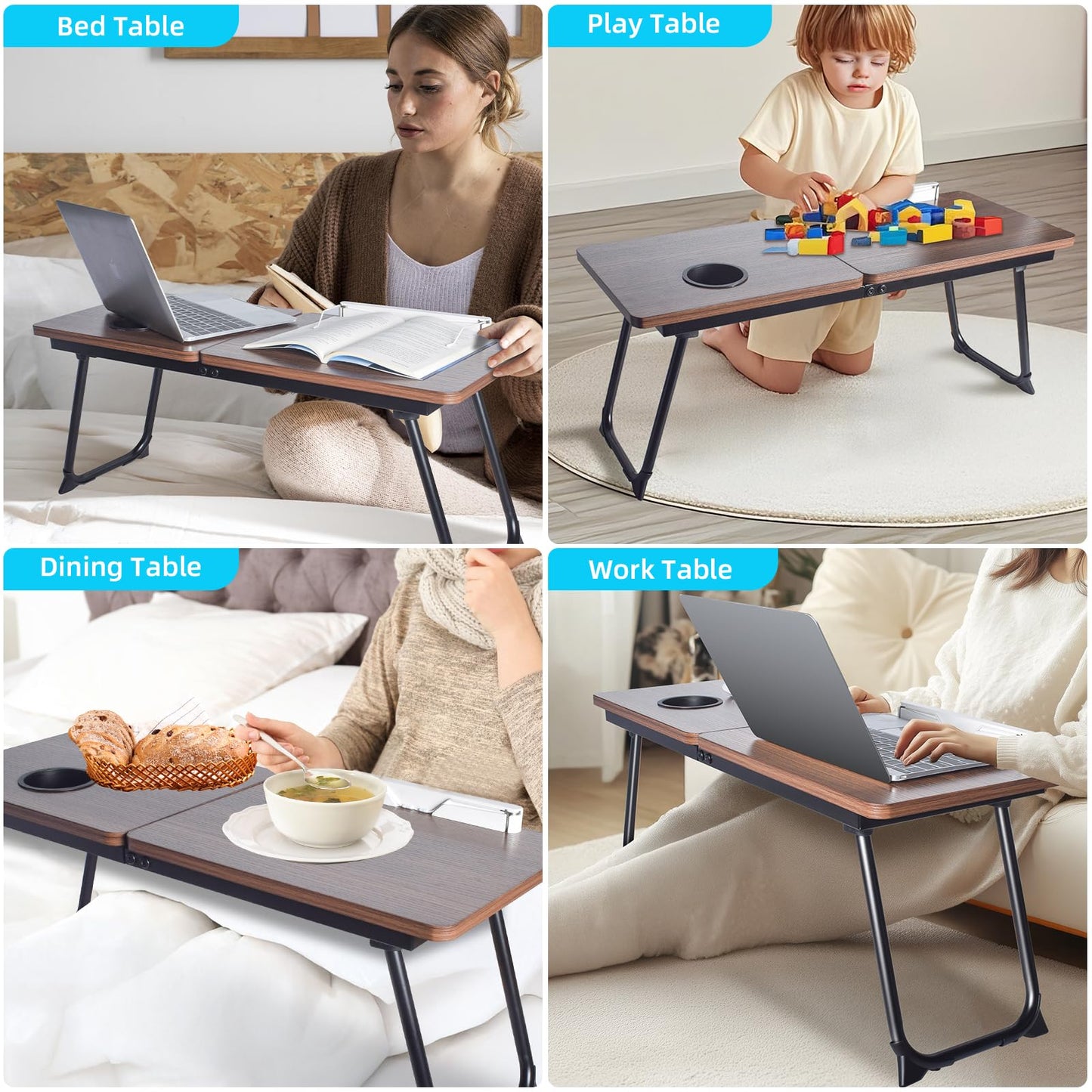 28.6" Foldable & Adjustable Laptop Bed Tray Table - Extra Large Portable Lap Desk with Phone Holder & Cup Holder, Lightweight & Sturdy for Working, Eating, Reading, Writing in Bed, Couch, Floor