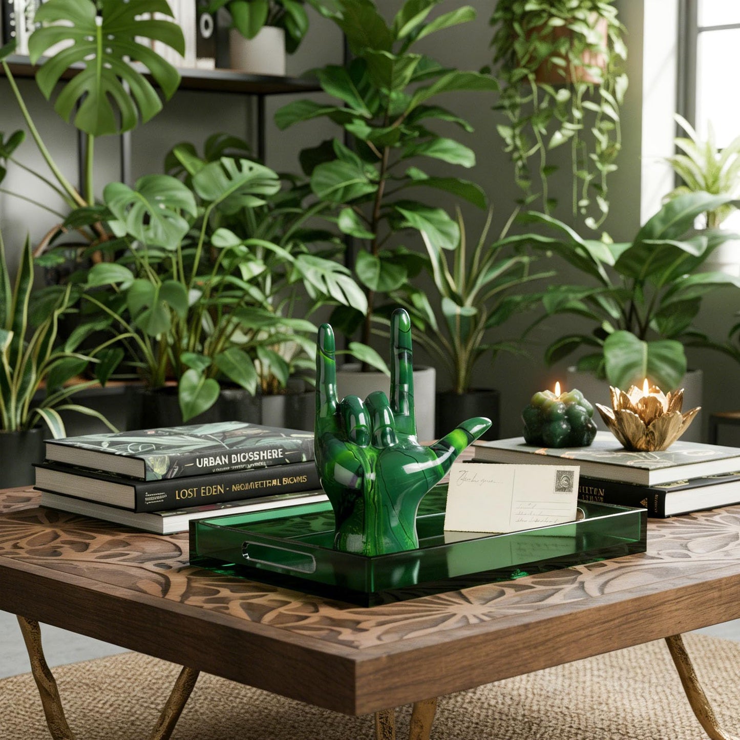 Emerald Green Hand Gesture Decor Statue,Modern Art Home Decor Accent I Love You Sign Language,Objects Gifts for Couples Bedroom Coffee Table Centerpiece,Countertop,Desktop,Bookshelf