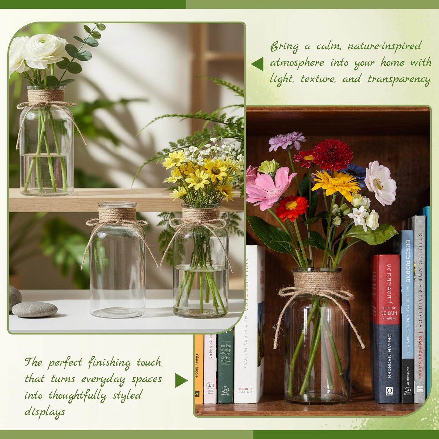 TAOZIMA Glass Flower Vases for Centerpieces Boho Cylinder Bud Vases in Bulk Mason Jars for Weddings, Parties & Vintage Home Farmhouse (12, Clear)