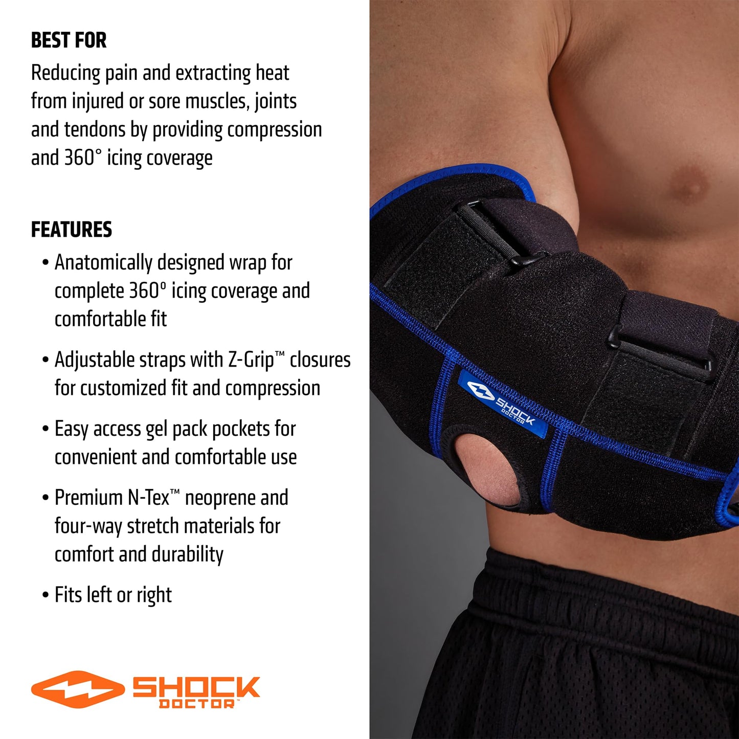 Shock Doctor Ice Recovery Elbow Compression Wrap, Black, Small/Medium