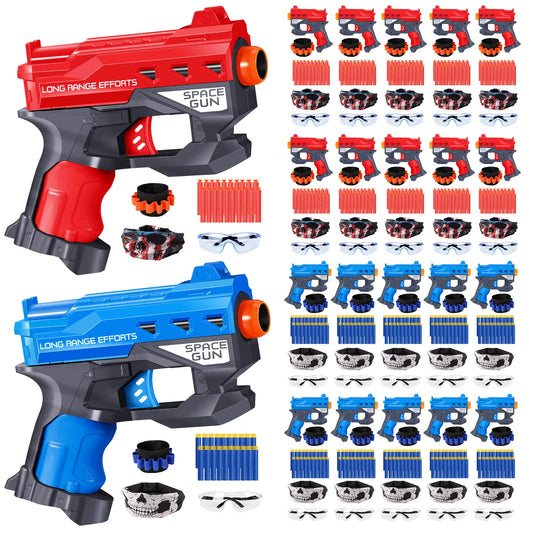 20 Pack Small Gun Set for Birthday Party Supplies with Mini Foam Blaster Fit for Nerf Guns Party,Gun Favors with Toy Gun for Kids 3-7,Bullet Holders,Foam Darts,Face Masks & Safety Glasses