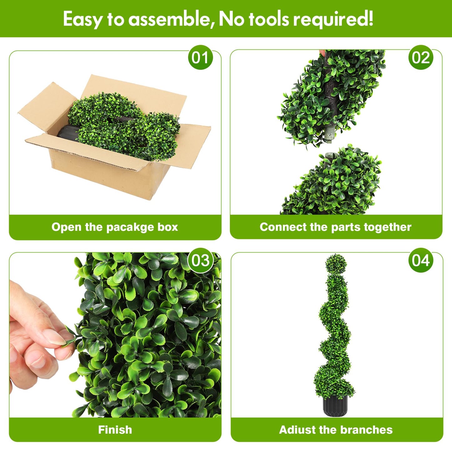 2 Pack 3FT Artificial Spiral Topiary Trees, Realistic Boxwood Trees, Evergreen PE Faux Plants with Durable Pot, Outdoor & Indoor Year-Round Garden, Patio, Porch, Home Entryway Decor