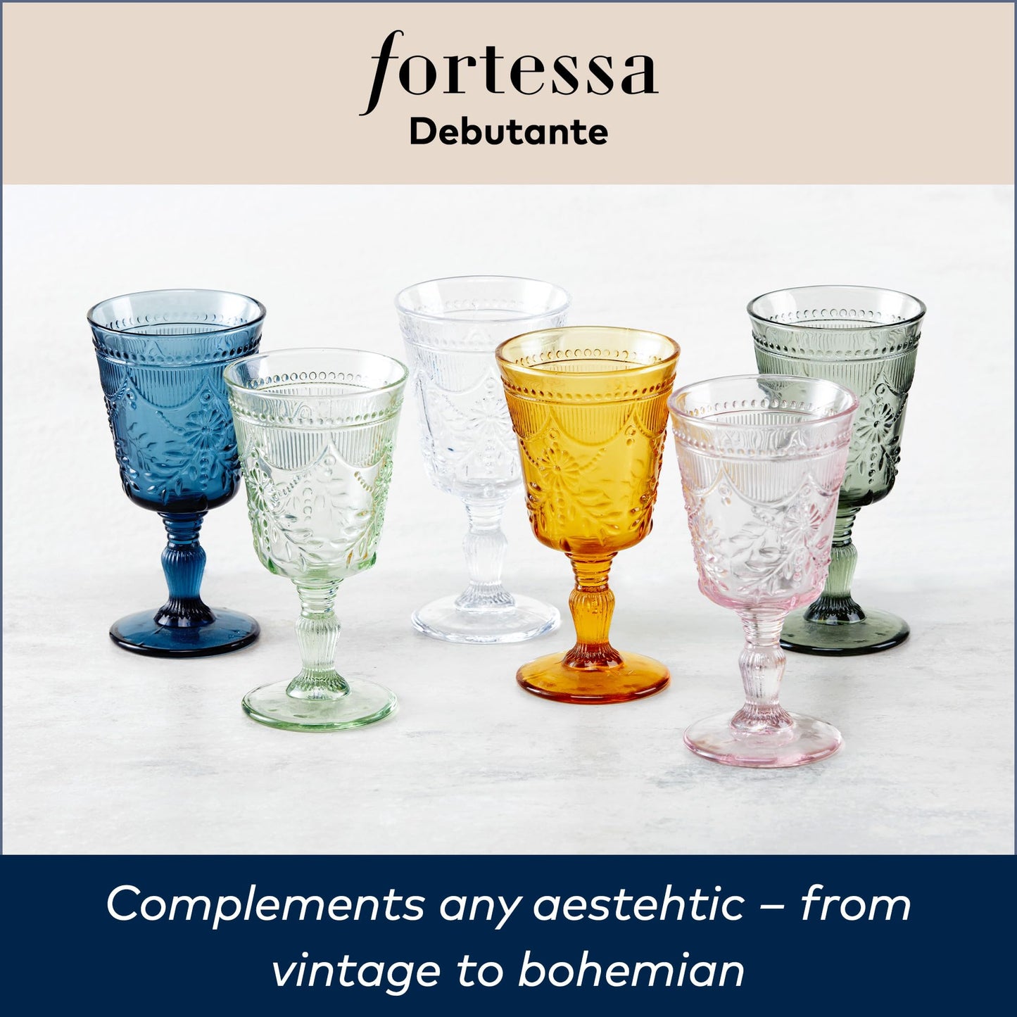 FORTESSA Debutante Vintage Themed Glassware, 10 Ounce Water Goblets (Set of 6), Dishwasher-Safe Water Glasses, Sage Green