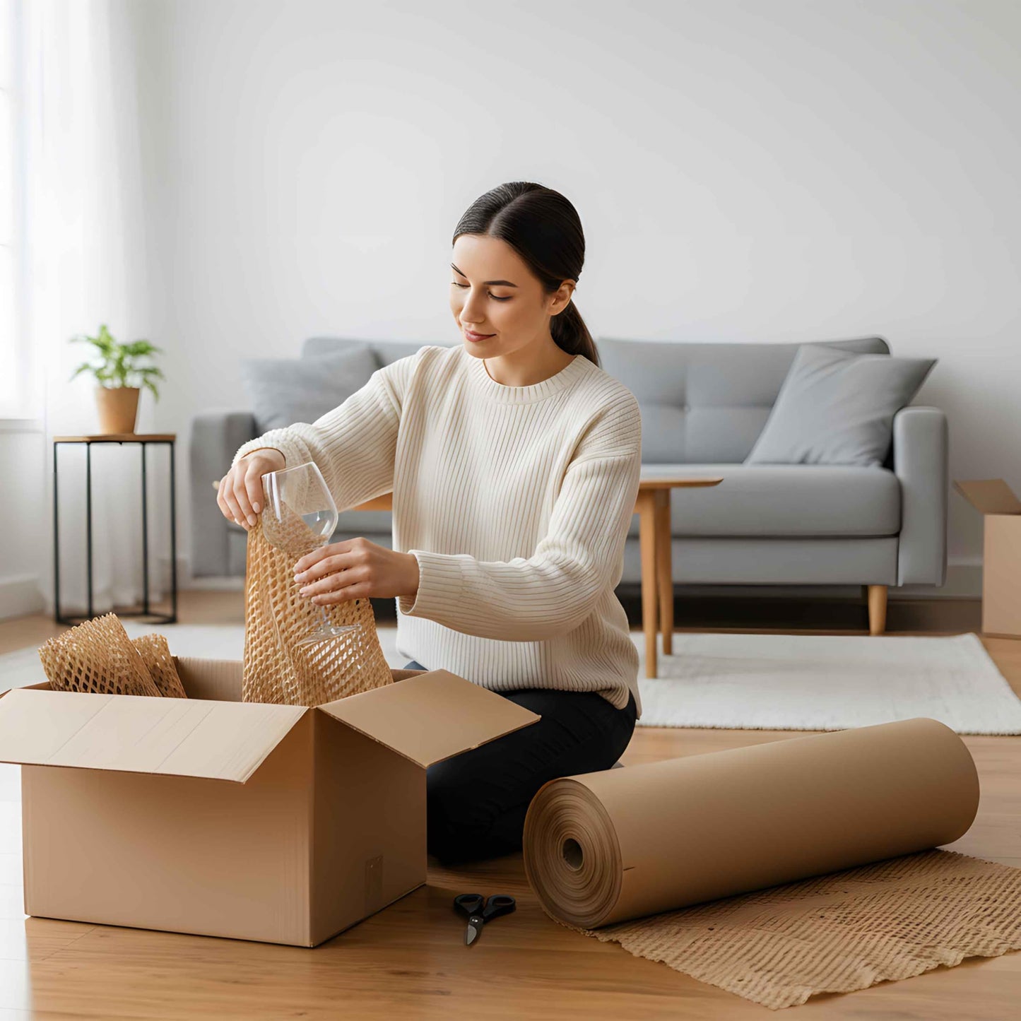 15”x700’ Honeycomb Paper, Honeycomb Packing Paper for Moving Packing Materials for Fragile Items, 2 rolls Each of 350ft With 50 Fragile Sticker Labels