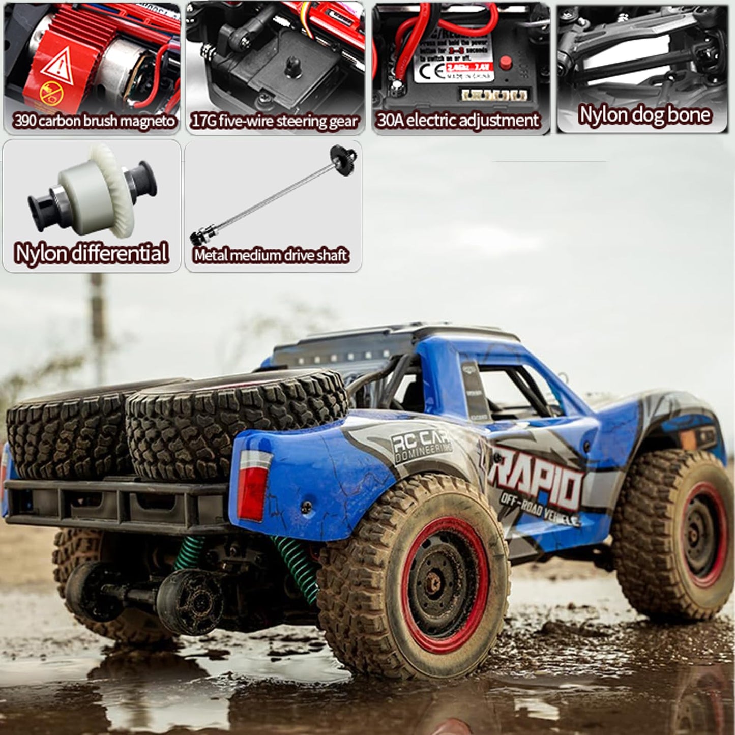 Yidedraw RC Cars 1:14 RC Truck 30 MPH 4WD Remote Control Car All Terrain Trophy Car for Adults Boys Toys Fast Off-Road RC Buggy Big Short Course Monster Truck with 2 Batteries (RTR)